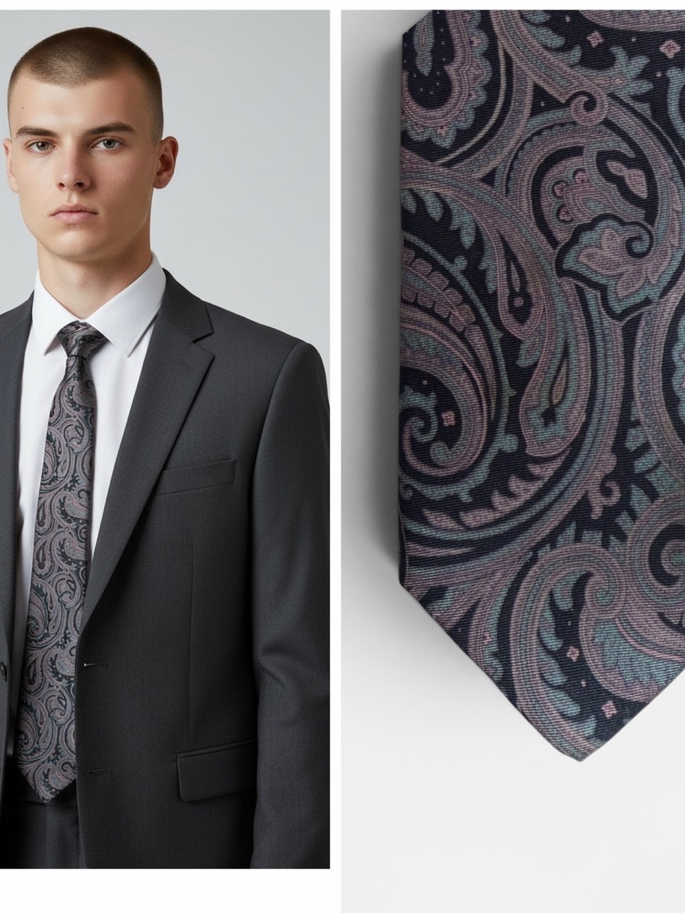 Geoffrey Beene Silk Paisley Pattern Navy and Pink Tie